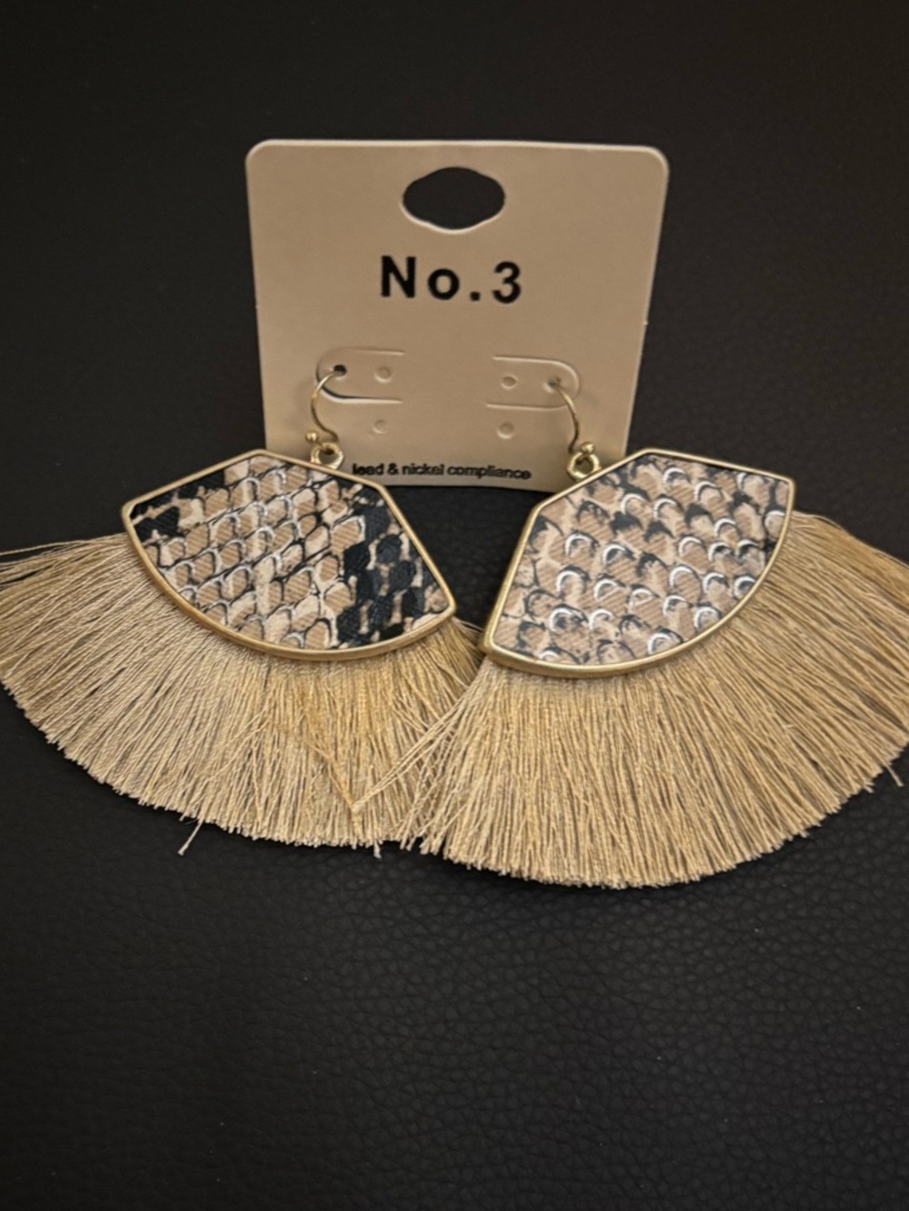 No.3 DAZZLING Beige Snake Print Earring Base with Fringe Earrings